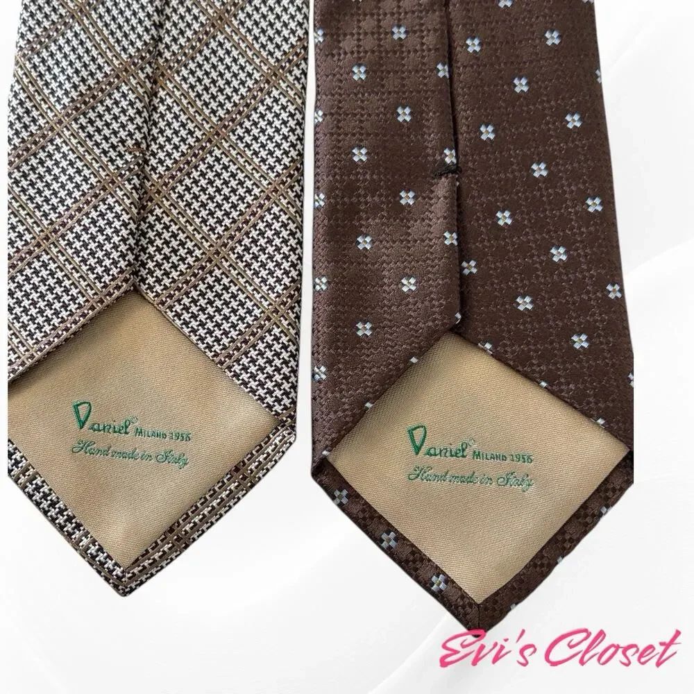 Daniel Milano Men Fashion Classic Italian  Neck Tie L. Brown Silk La Foderata